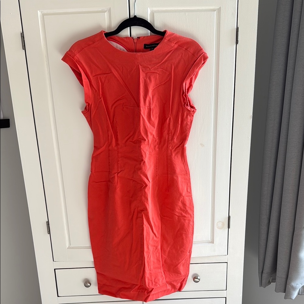 Banana Republic Orange Sheath Midi Dress Cap Sleeve Crew Neck